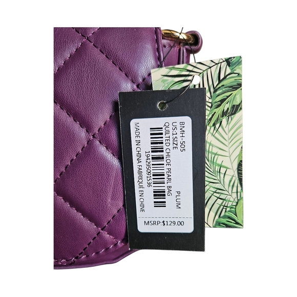 Badgley Mischka Quilted Chloe Pearl Crossbody Bag - Plum - Picture 7 of 7